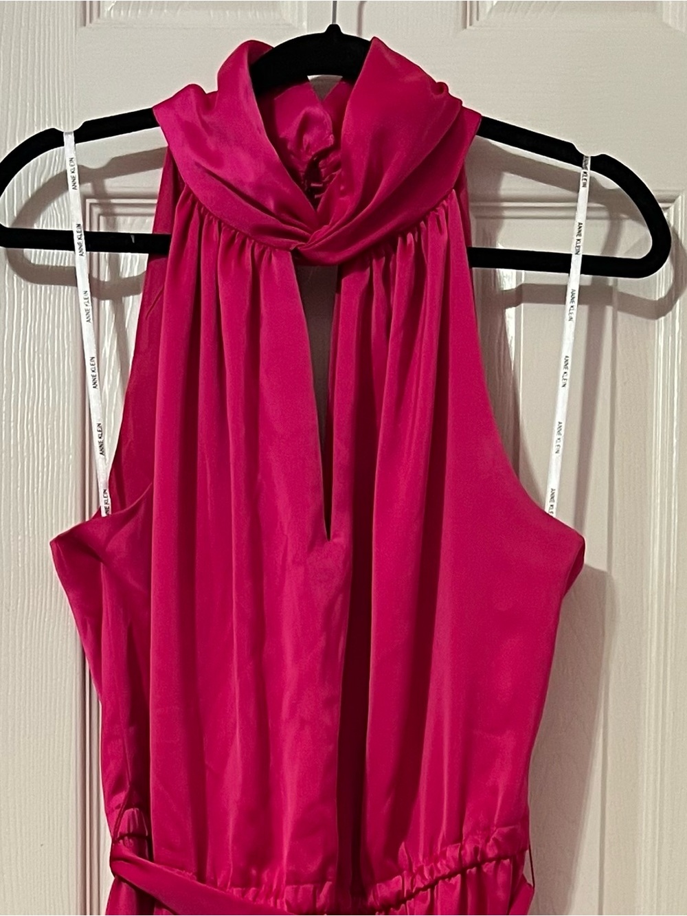 hot pink halter maxi dress with tie belt